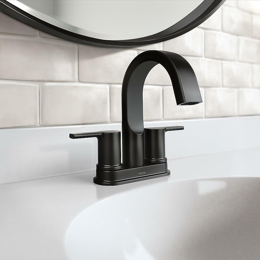 MOEN Avri 84153BL Two Handle High-arc Bathroom Sink Faucet with Drain in Matte Black