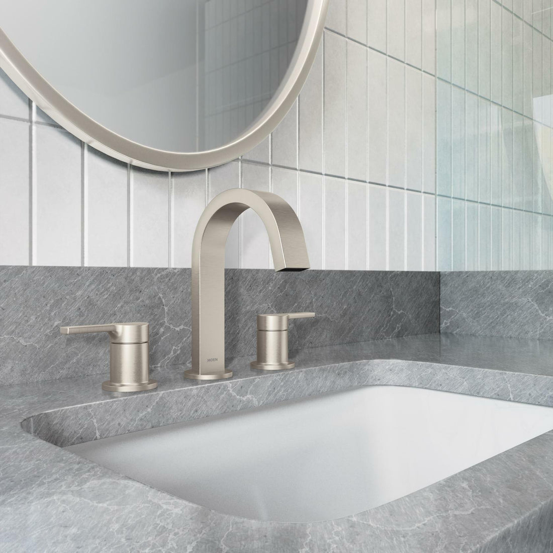 MOEN Avri 84154SRN Two Handle Widespread Bathroom Faucet in Spot Resist Brushed Nickel