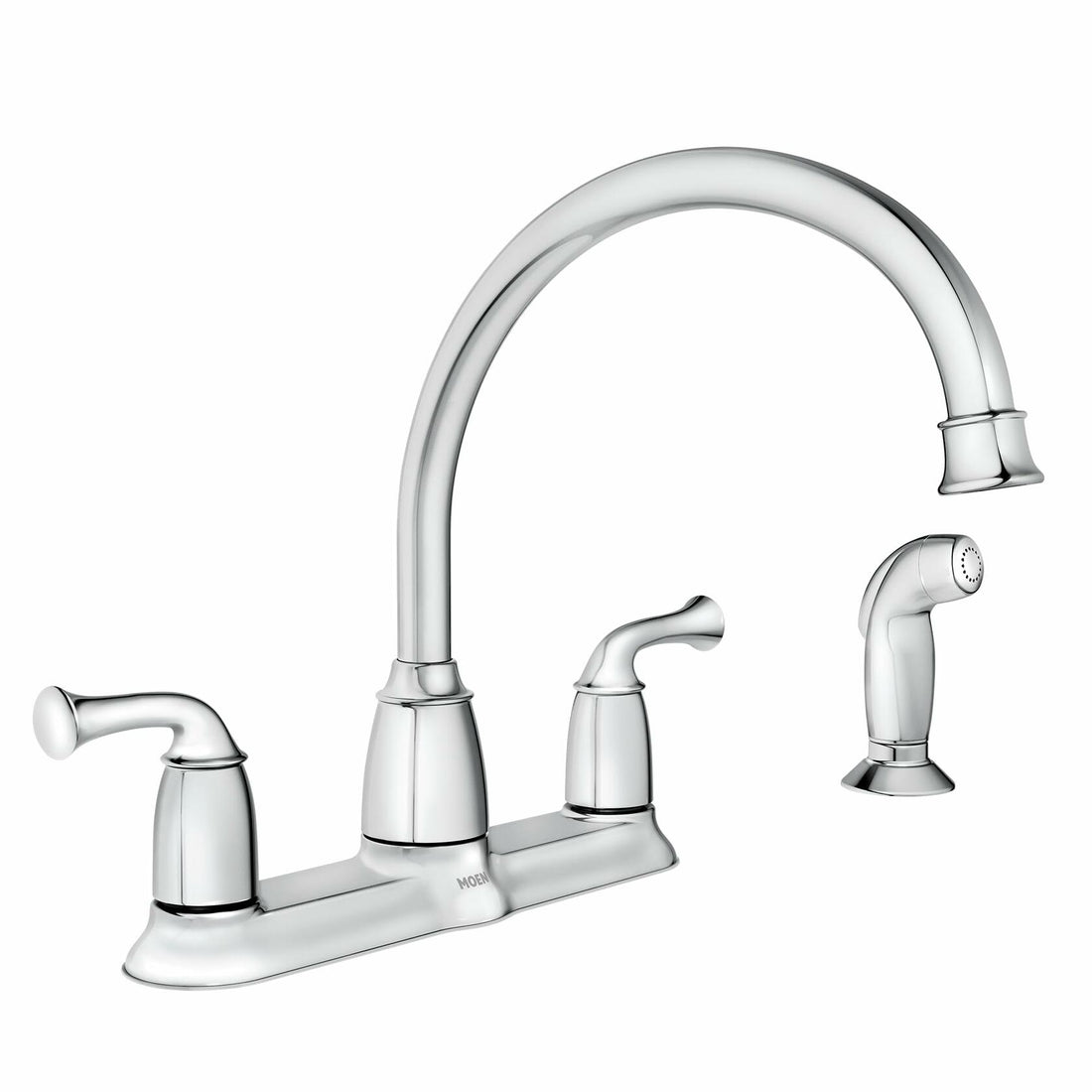 MOEN Banbury CA87553 Double Handle Mid-Arc Standard Kitchen Faucet with Side Sprayer in Chrome