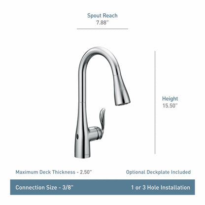 MOEN Arbor 7594EWBL Touchless Pull Down Sprayer Kitchen Faucet with 360 Degree Spout Swivel and Power Clean in Matte Black
