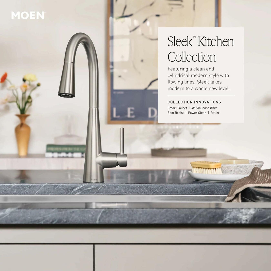 MOEN Sleek 5925BL High Spring Pull Down Sprayer Kitchen Faucet with 360 Degree Spout Swivel and Power Boost in Matte Black