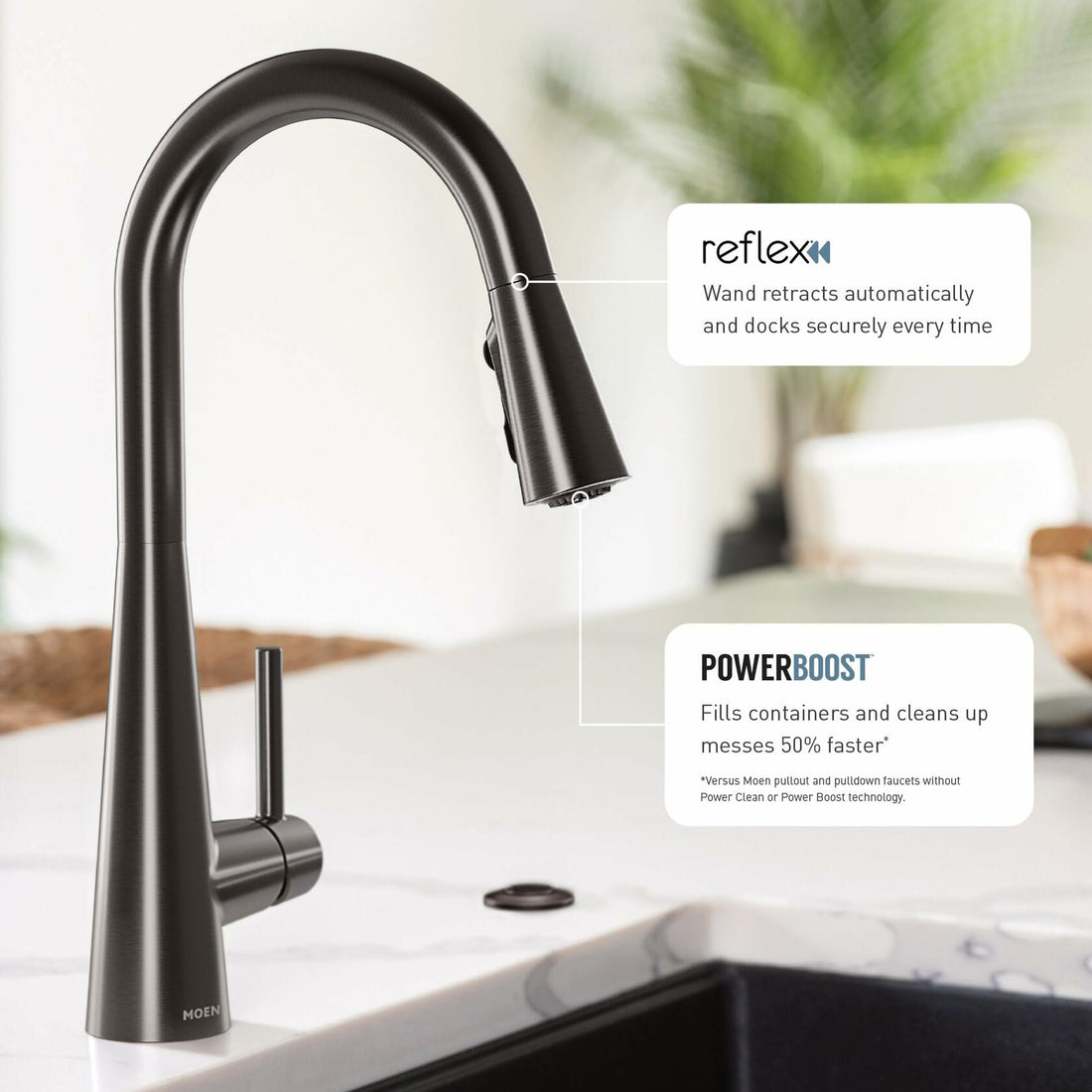 MOEN Sleek 7864BLS One Handle High Arc Pulldown Modern Kitchen Faucet With Power Boost in Black Stainless
