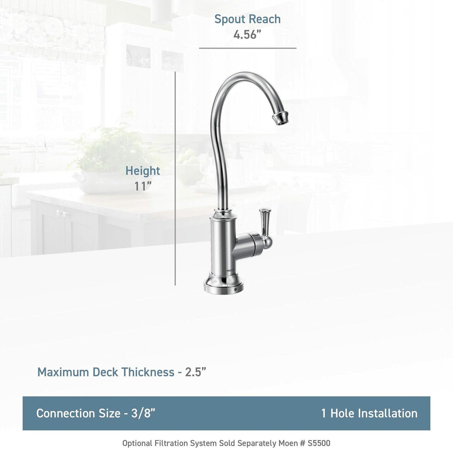 MOEN Sip S5510BL Traditional Cold Water Kitchen Beverage Faucet with Optional Filtration System in Matte Black