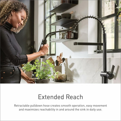 MOEN Essie Single-Handle Pre-Rinse Spring Pulldown Sprayer Kitchen Faucet with Power Clean in Matte Black