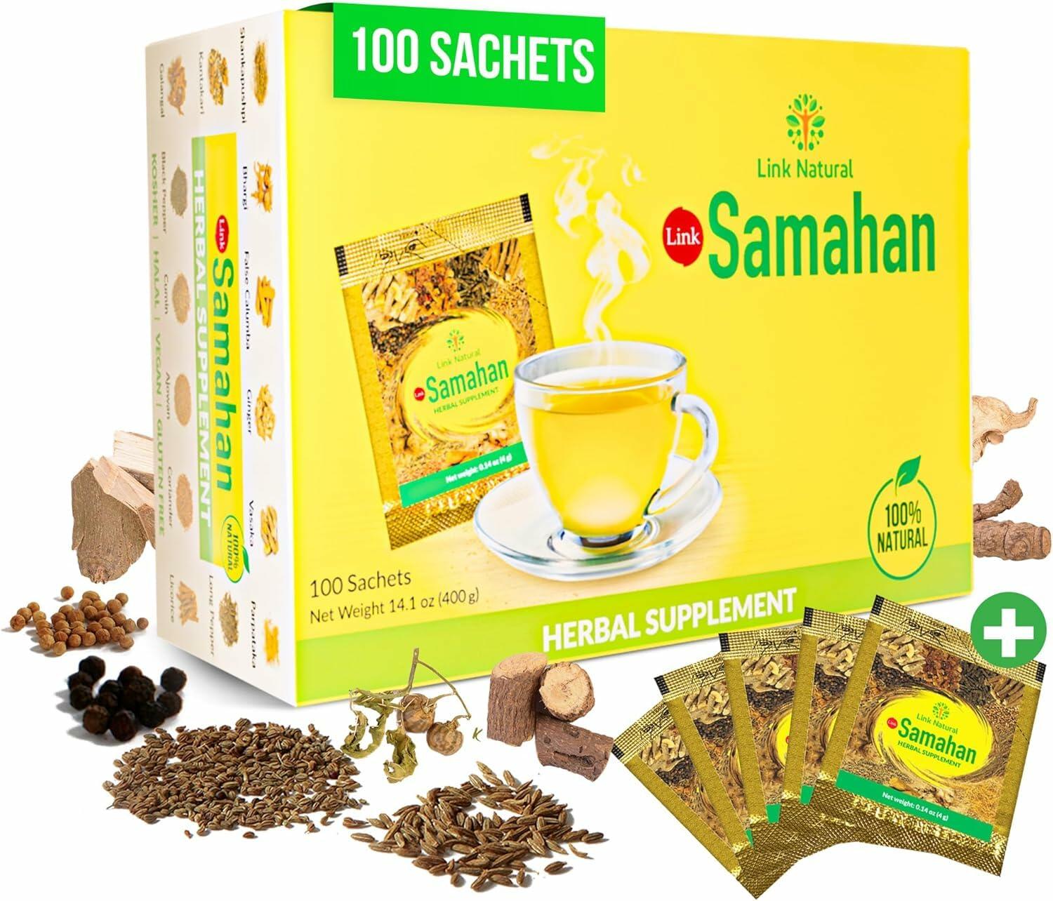SAMAHAN Ayurvedic Herbal Tea Packets - Sri Lankan Ceylon Blend with 14 Natural Herbs Including Ginger, Black Pepper &amp; More, Herbal Tea Bags for Wellness, Relaxation &amp; Daily Comfort - 100 Count