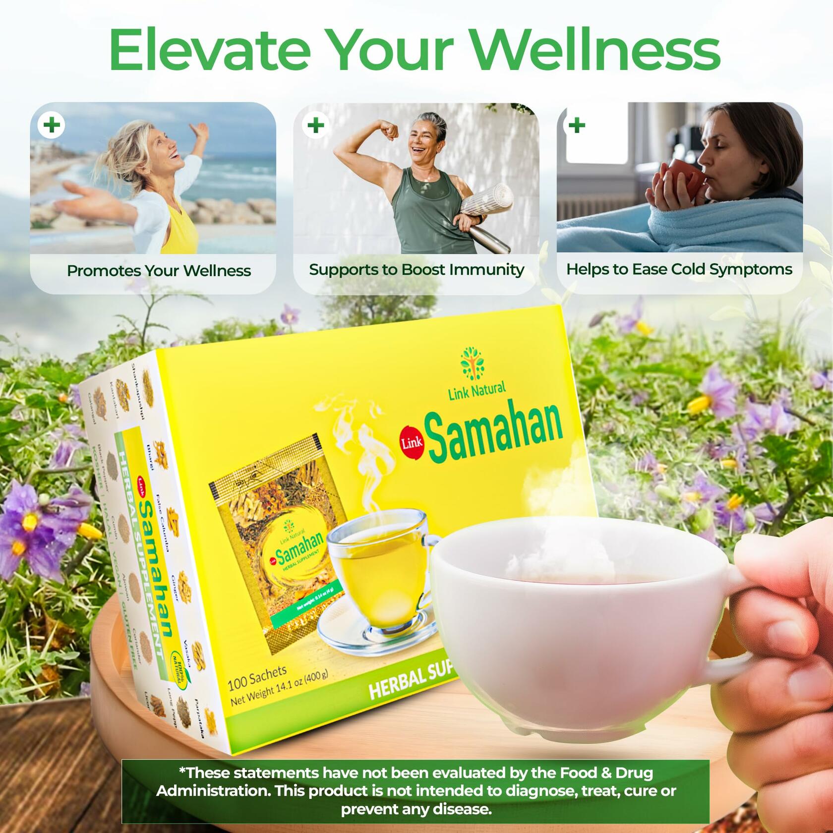 SAMAHAN Ayurvedic Herbal Tea Packets - Sri Lankan Ceylon Blend with 14 Natural Herbs Including Ginger, Black Pepper &amp; More, Herbal Tea Bags for Wellness, Relaxation &amp; Daily Comfort - 100 Count