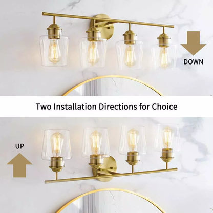 KAWOTI 4-Light Vanity Light for Bathroom  Modern Bathroom Light Fixtures with Glass Shade (Antique Brass) - Like New