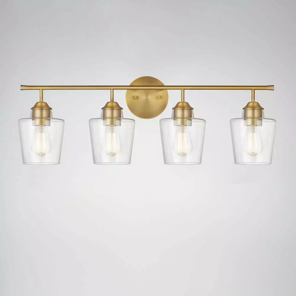 KAWOTI 4-Light Vanity Light for Bathroom  Modern Bathroom Light Fixtures with Glass Shade (Antique Brass) - Like New