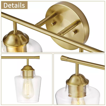 KAWOTI 4-Light Vanity Light for Bathroom  Modern Bathroom Light Fixtures with Glass Shade (Antique Brass) - Like New