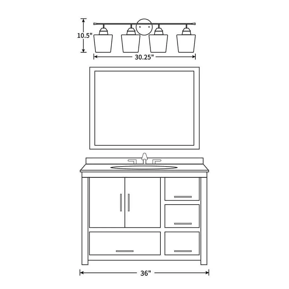 KAWOTI 4-Light Vanity Light for Bathroom  Modern Bathroom Light Fixtures with Glass Shade (Antique Brass) - Like New
