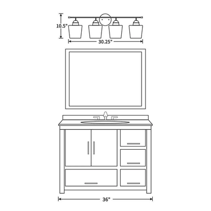 KAWOTI 4-Light Vanity Light for Bathroom  Modern Bathroom Light Fixtures with Glass Shade (Antique Brass) - Like New