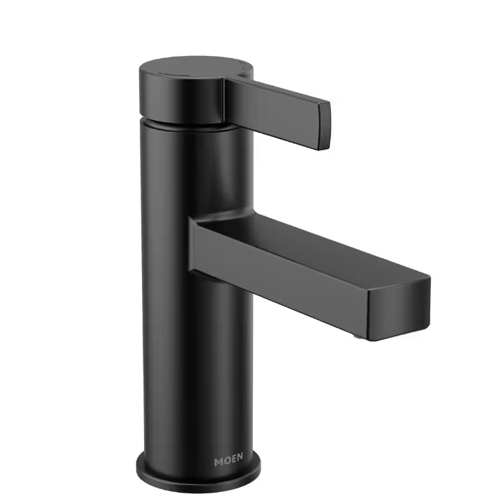 Moen Beric 84774BL Matte Black 1.2 GPM Single Hole Bathroom Faucet with Push Pop-Up Drain Assembly