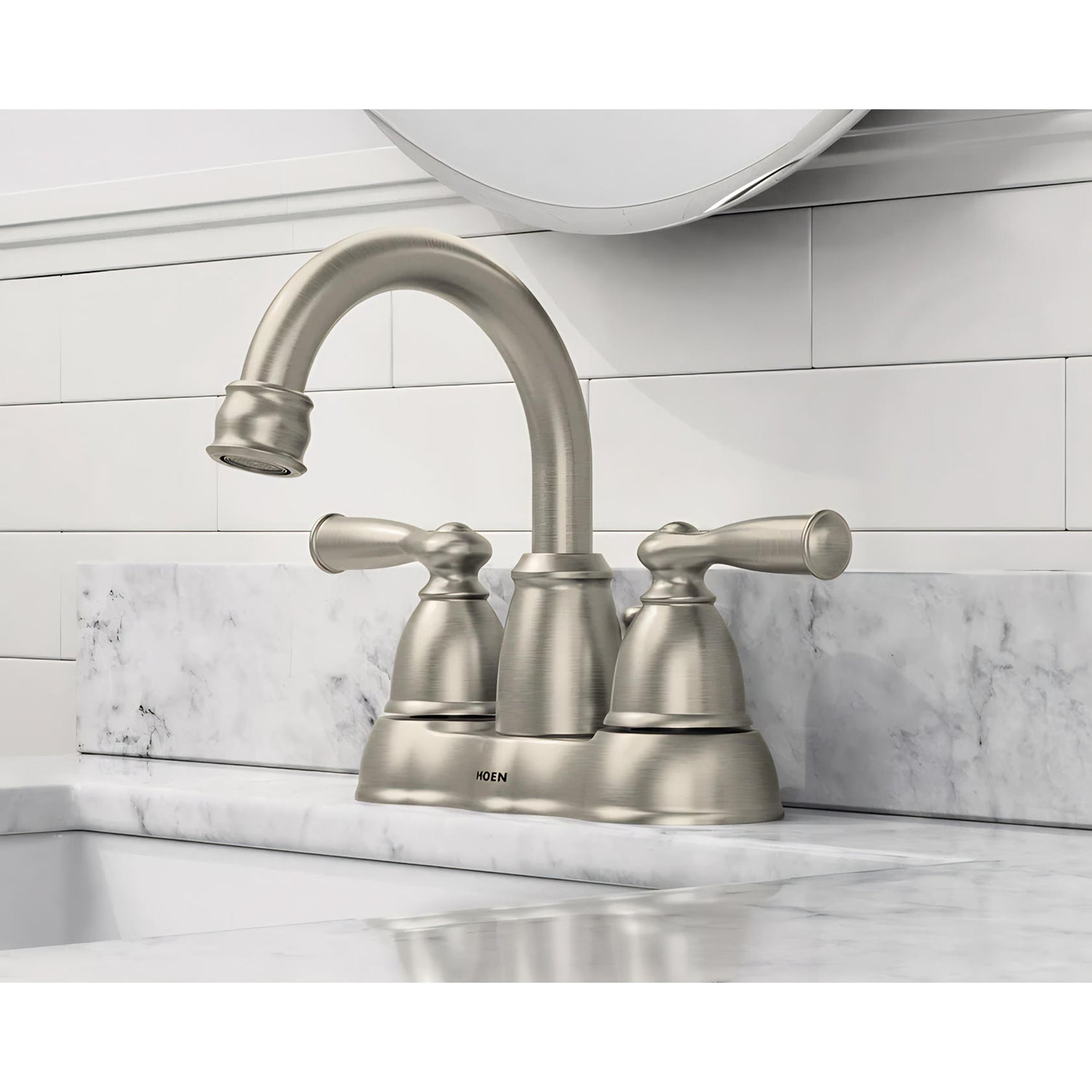 MOEN Banbury WS84913SRN Double Handle Centerset Bathroom Faucet in Spot Resist Brushed Nickel